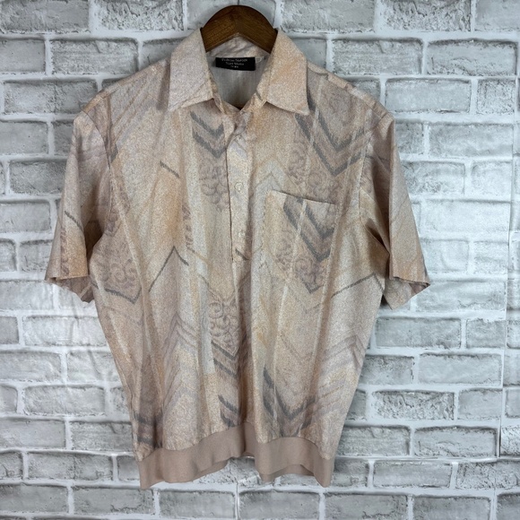 Fulton Street Shirt Works Neutral Print Lightweight 90s Polo Shirt Mens MEDIUM - Picture 1 of 7